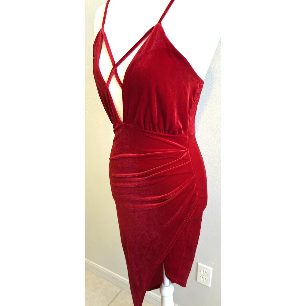 VTG 90s Red Velvet Dress Mini Sexy Goth Prom Party Asymmetric Charlotte RUSSE